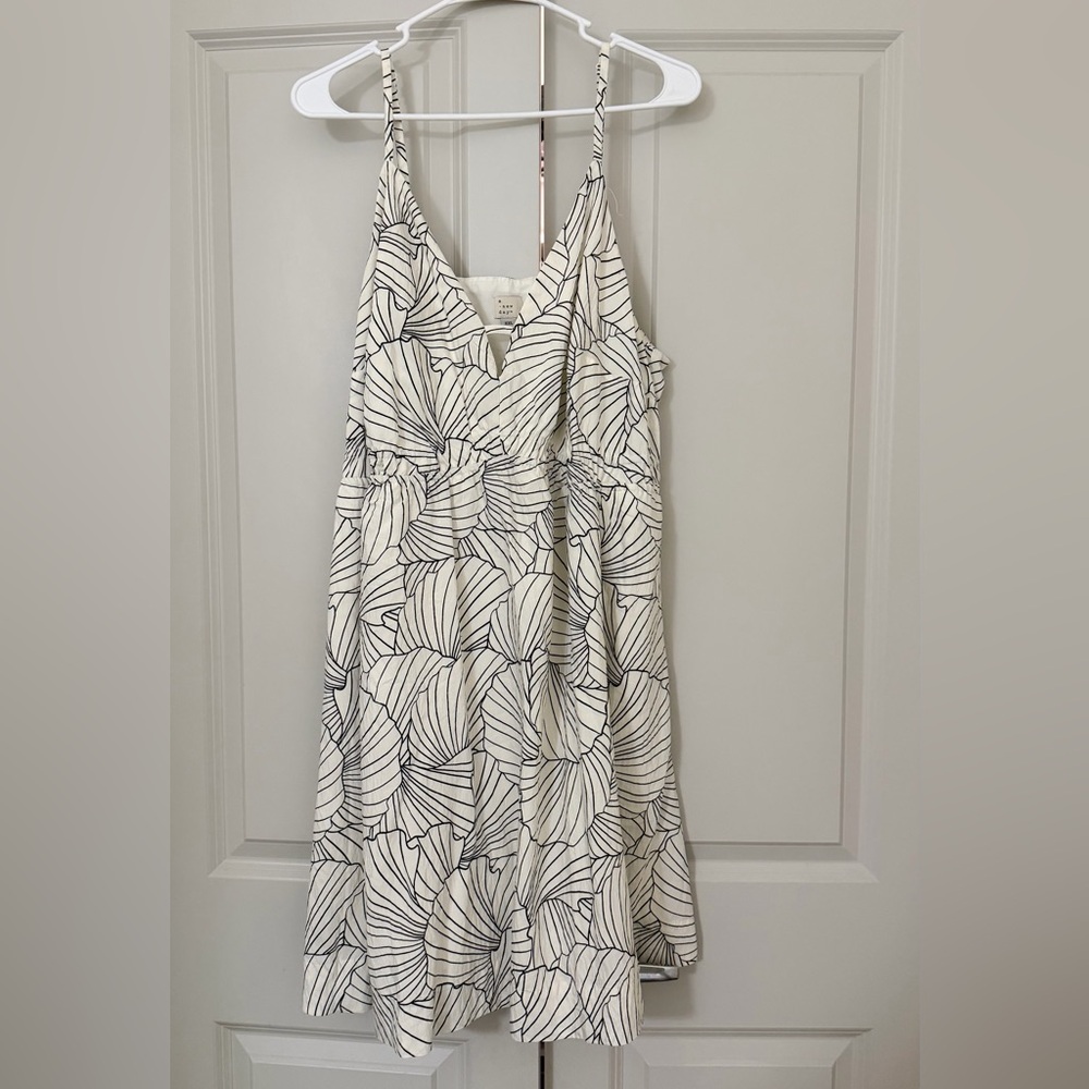 a new day Ivory Sundress with Black Leaf Print